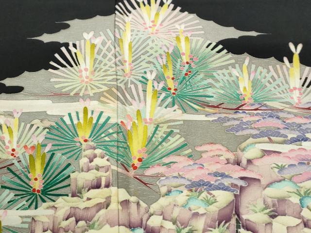 平和屋着物●本加賀友禅作家　東藤岳　黒留袖　浜松花文　正絹　逸品　CABM4484yc