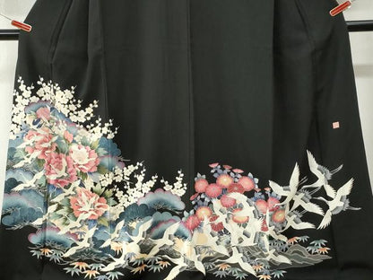 平和屋着物●豪華黒留袖　友禅　作家物　飛鶴松竹梅　正絹　逸品　CABM4486yc