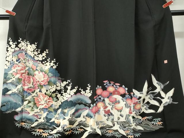 平和屋着物●豪華黒留袖　友禅　作家物　飛鶴松竹梅　正絹　逸品　CABM4486yc