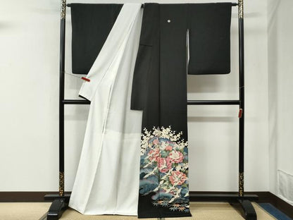 平和屋着物●豪華黒留袖　友禅　作家物　飛鶴松竹梅　正絹　逸品　CABM4486yc
