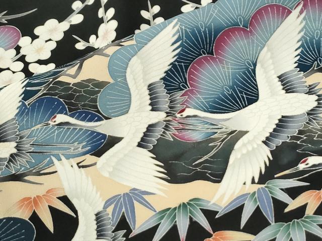 平和屋着物●豪華黒留袖　友禅　作家物　飛鶴松竹梅　正絹　逸品　CABM4486yc