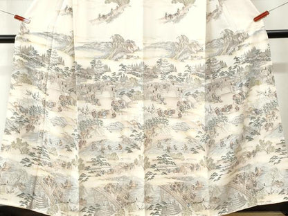平和屋着物●訪問着　手描き　渡り橋人物風景文　暈し染め　正絹　逸品　未使用　CABM4489yc
