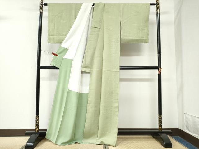 平和屋着物●上質な色無地　霞鳳凰地紋　若菜色　正絹　逸品　未使用　CABM4496yc