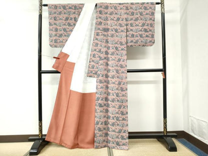 平和屋着物●上質な小紋　型染め　草花文　正絹　逸品　未使用　CABM4498yc