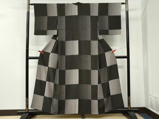 平和屋着物●上質な小紋　変わり市松吉祥文　正絹　逸品　CABM4500yc