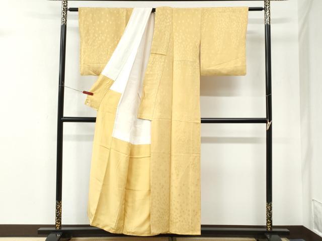 平和屋着物●上質な色無地　舞花地紋　花葉色　鬼しぼ縮緬　三越扱い　正絹　逸品　CABM4507yc