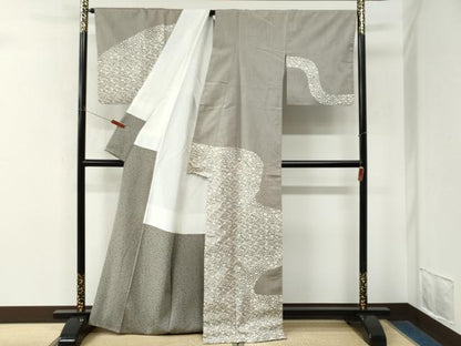 平和屋着物●泥染たてふじ生紬　訪問着　柿本伝次郎　松葉文　証紙付き　正絹　逸品　CABM4516yc