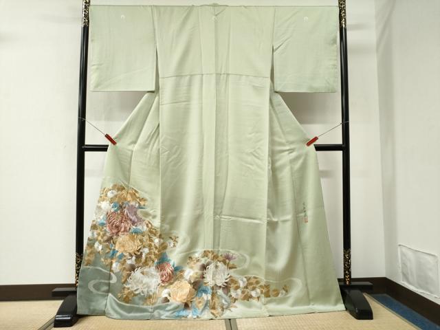 平和屋着物●十七代京屋林蔵　色留袖　乱菊花文　金糸　ロング丈　正絹　逸品　CABM4521yc