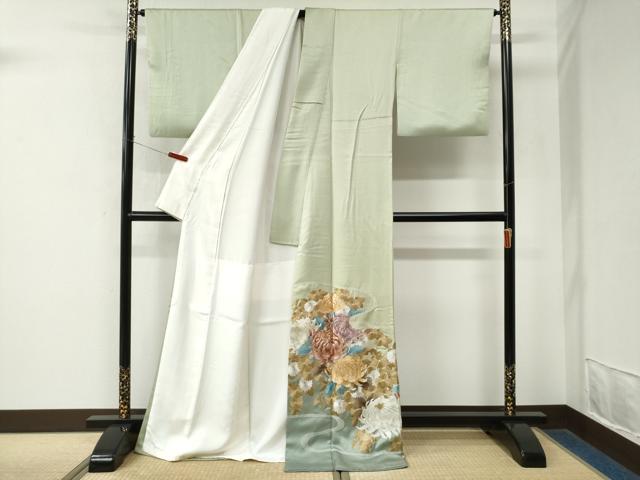 平和屋着物●十七代京屋林蔵　色留袖　乱菊花文　金糸　ロング丈　正絹　逸品　CABM4521yc