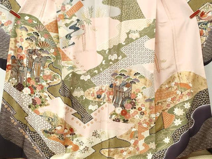 平和屋着物●豪華振袖　駒刺繍　御所車鴛鴦草花文　金彩　正絹　逸品　CABM4523yc