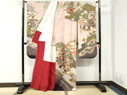 平和屋着物●豪華振袖　駒刺繍　御所車鴛鴦草花文　金彩　正絹　逸品　CABM4523yc