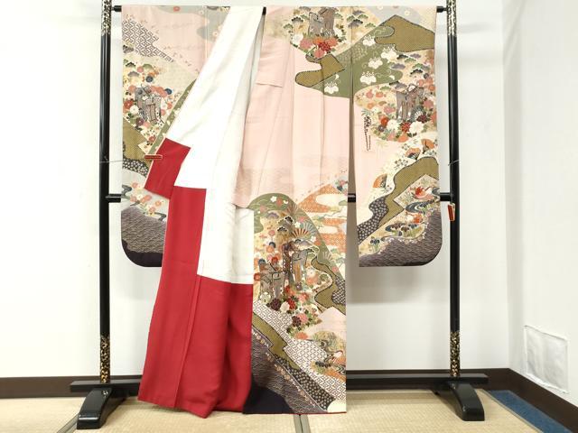 平和屋着物●豪華振袖　駒刺繍　御所車鴛鴦草花文　金彩　正絹　逸品　CABM4523yc