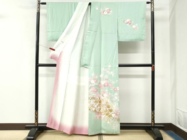 平和屋着物●訪問着　籬枝橘花文　暈し染め　金彩　正絹　逸品　未使用　CABM4528yc