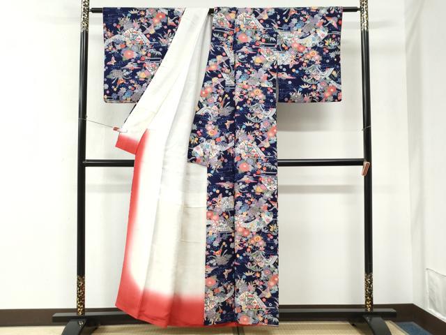 平和屋着物●上質な小紋　遠山飛鶴流水草花文　正絹　逸品　CABM4530yc