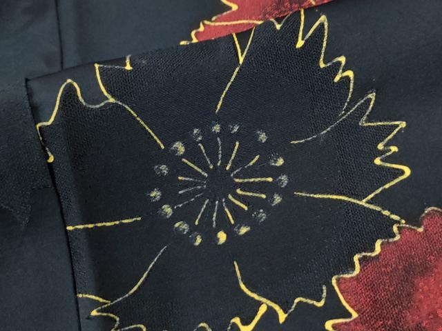 平和屋着物●上質な小紋　地紋起こし　舞花文　黒地　正絹　逸品　CABM4534yc