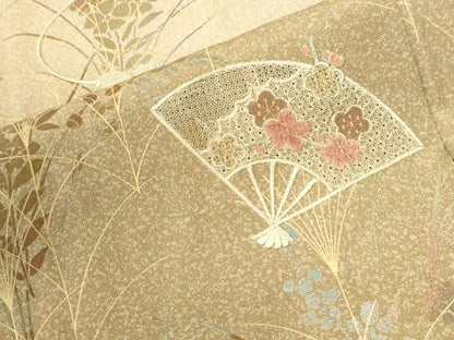 平和屋着物●中国三大刺繍　スワトウ刺繍　訪問着　扇面草花文　暈し染め　正絹　逸品　CABM4536yc