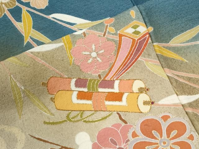 平和屋着物●訪問着　駒刺繍　宝尽くし流水枝花文　暈し染め　金彩　正絹　逸品　CABM4543yc