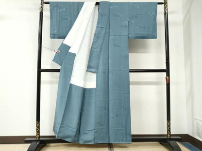 平和屋着物●上質な色無地　雲重ね吉祥地紋　花浅葱色　正絹　逸品　未使用　CABM4547yc