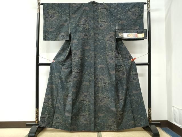 平和屋着物●都喜ヱ門　本場大島紬　9マルキ　泥染め　樹林風景文　藤絹織物謹製　証紙付き　正絹　逸品　CABM4559yc