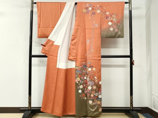 平和屋着物●訪問着　舞蝶松梅文　暈し染め　金彩　正絹　逸品　CABM4562yc