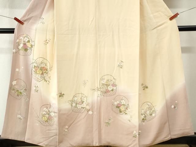 平和屋着物●訪問着　駒刺繍　花籠文　暈し染め　金彩　正絹　逸品　CABM4563yc