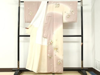 平和屋着物●訪問着　駒刺繍　花籠文　暈し染め　金彩　正絹　逸品　CABM4563yc