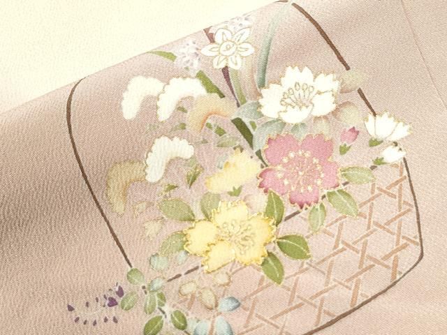 平和屋着物●訪問着　駒刺繍　花籠文　暈し染め　金彩　正絹　逸品　CABM4563yc
