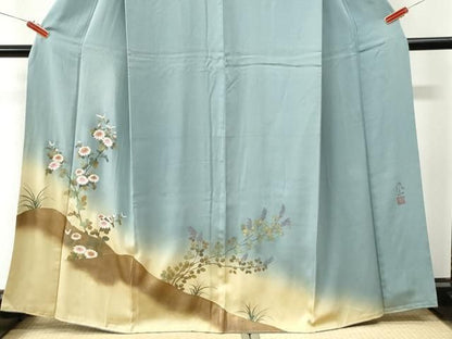 平和屋着物●訪問着　作家物　枝菊文　暈し染め　金彩　正絹　逸品　CABM4564yc