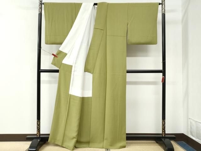 平和屋着物●上質な色無地　草木染　青朽葉色　正絹　逸品　CABM4565yc