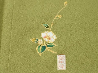 平和屋着物●上質な色無地　草木染　青朽葉色　正絹　逸品　CABM4565yc