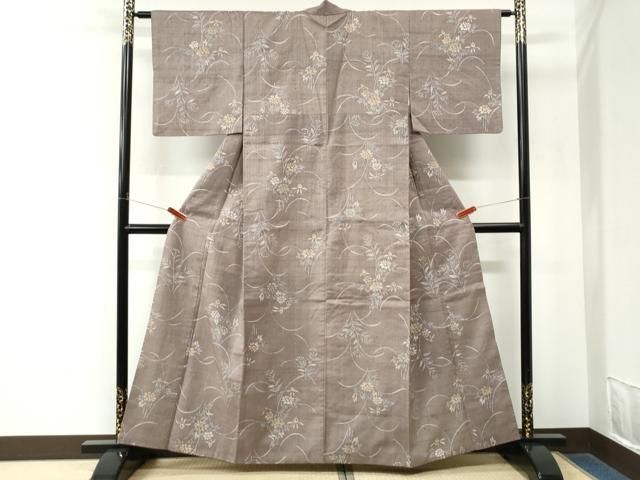 平和屋着物●上質な小紋　紬地　ろうけつ染　枝花文　正絹　逸品　CABM4566yc
