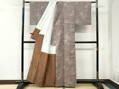 平和屋着物●上質な小紋　紬地　ろうけつ染　枝花文　正絹　逸品　CABM4566yc