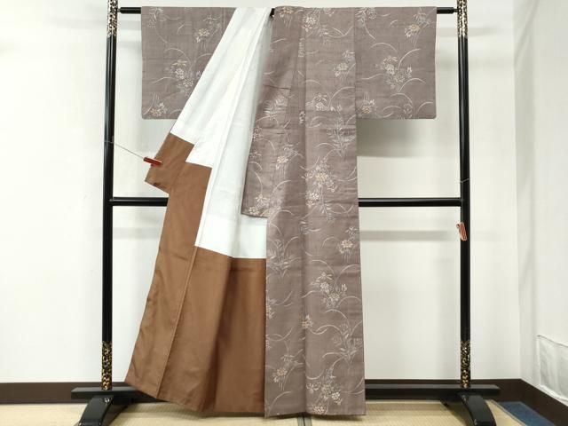 平和屋着物●上質な小紋　紬地　ろうけつ染　枝花文　正絹　逸品　CABM4566yc