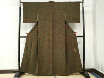 平和屋着物●宮内庁御用達　赤城右堂　小紋　型染め　流水草花文　鬼しぼ縮緬　正絹　逸品　CABM4567yc