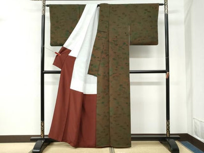平和屋着物●宮内庁御用達　赤城右堂　小紋　型染め　流水草花文　鬼しぼ縮緬　正絹　逸品　CABM4567yc