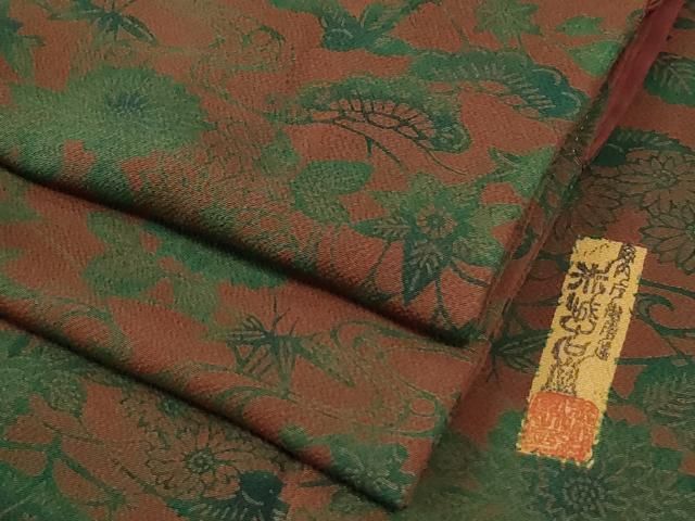 平和屋着物●宮内庁御用達　赤城右堂　小紋　型染め　流水草花文　鬼しぼ縮緬　正絹　逸品　CABM4567yc