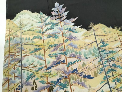 平和屋着物●豪華黒留袖　友禅　作家物　遠山草花文　正絹　逸品　CABM4575yc