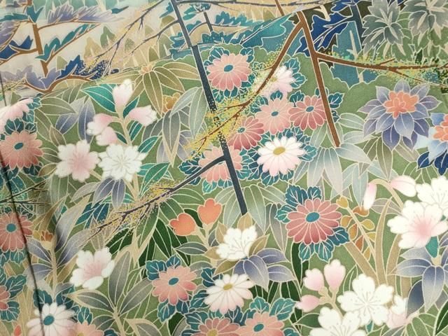 平和屋着物●豪華黒留袖　友禅　作家物　遠山草花文　正絹　逸品　CABM4575yc
