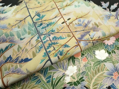 平和屋着物●豪華黒留袖　友禅　作家物　遠山草花文　正絹　逸品　CABM4575yc