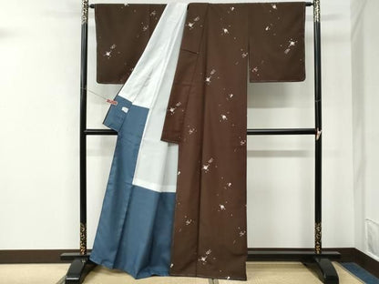 平和屋着物●小紋　茶道具　舞花弁　洗える着物　CABM4582yc