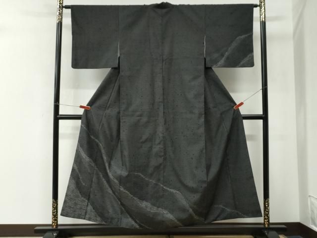 平和屋着物●訪問着　紬地　道長麻の葉文　黒地　ますいわ屋扱い　正絹　逸品　CABM4586yc