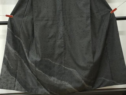 平和屋着物●訪問着　紬地　道長麻の葉文　黒地　ますいわ屋扱い　正絹　逸品　CABM4586yc