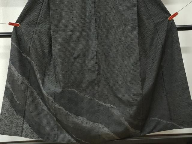 平和屋着物●訪問着　紬地　道長麻の葉文　黒地　ますいわ屋扱い　正絹　逸品　CABM4586yc
