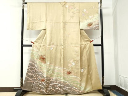 平和屋着物●中国三大刺繍　スワトウ刺繍　訪問着　芝草地紙牡丹花車文　暈し染め　金彩　正絹　逸品　CABM4588yc