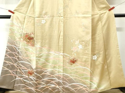 平和屋着物●中国三大刺繍　スワトウ刺繍　訪問着　芝草地紙牡丹花車文　暈し染め　金彩　正絹　逸品　CABM4588yc