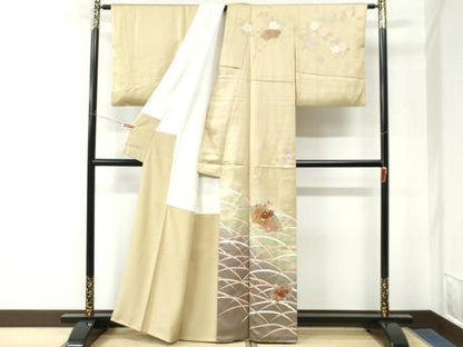 平和屋着物●中国三大刺繍　スワトウ刺繍　訪問着　芝草地紙牡丹花車文　暈し染め　金彩　正絹　逸品　CABM4588yc