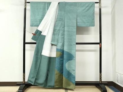 平和屋着物●訪問着　紬地　霞文　正絹　逸品　CABM4594yc