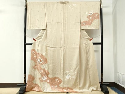 平和屋着物●訪問着　絞り　刺繍　雲取り枝花文　ロング丈　正絹　逸品　CABM4598yc