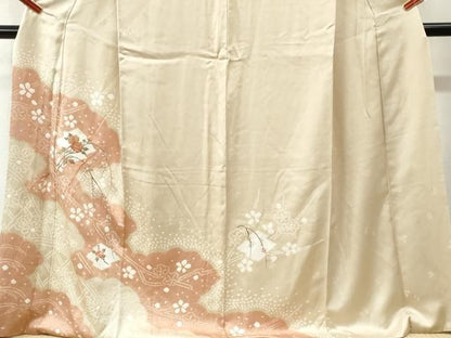 平和屋着物●訪問着　絞り　刺繍　雲取り枝花文　ロング丈　正絹　逸品　CABM4598yc