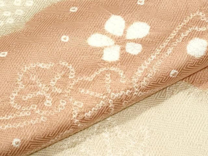 平和屋着物●訪問着　絞り　刺繍　雲取り枝花文　ロング丈　正絹　逸品　CABM4598yc